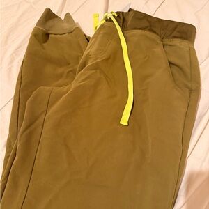 Women Olive Jogger Pants with Neon Drawstring